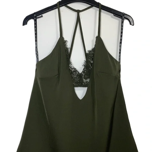 Missguided  Cami Top With  Lace Bralet Dark Green Khaki Strappy Sleeveless UK  8 - Picture 4 of 13